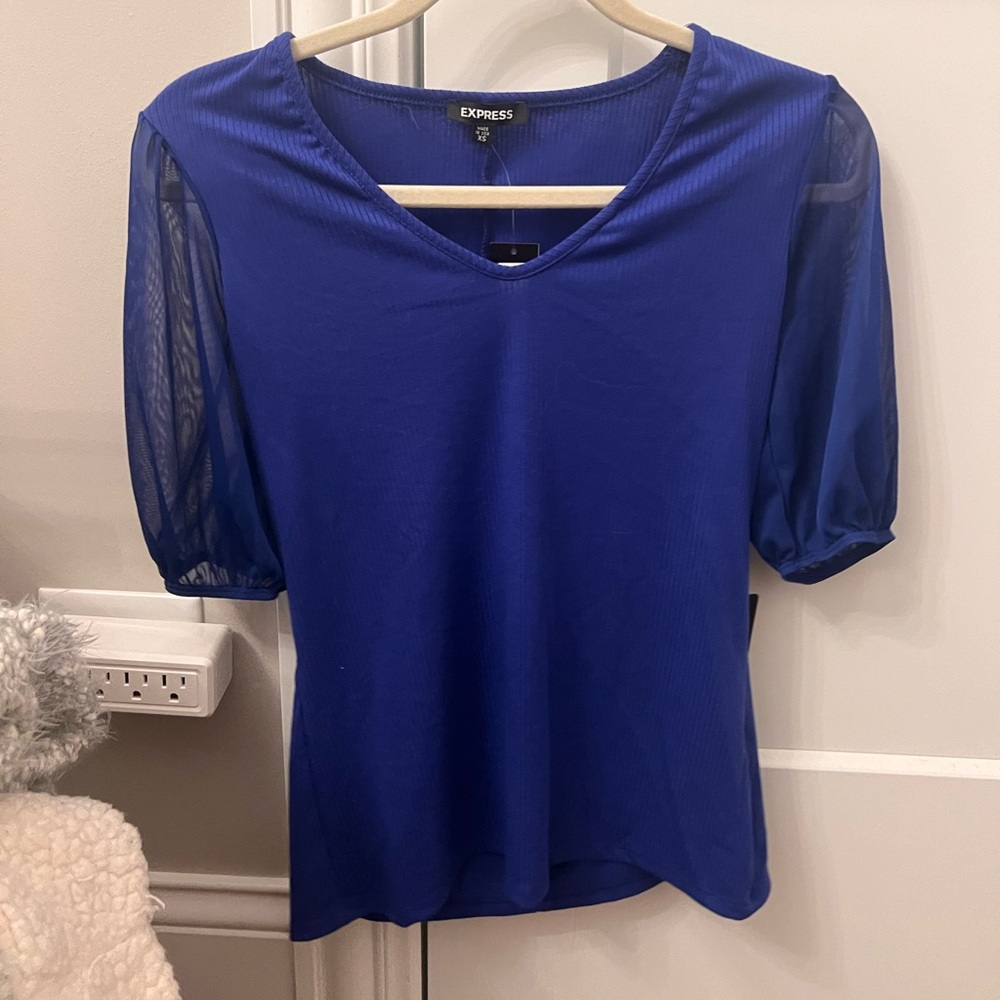 Express Royal Blue Sheer Sleeve Top Size XS